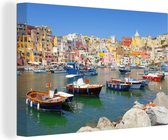 Canvas Schilderij Boot - Huis - Zee - Italië - 60x40 cm - Wanddecoratie