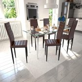 Eetkamerset 6 bruine slim line stoelen en 1 glazen tafel