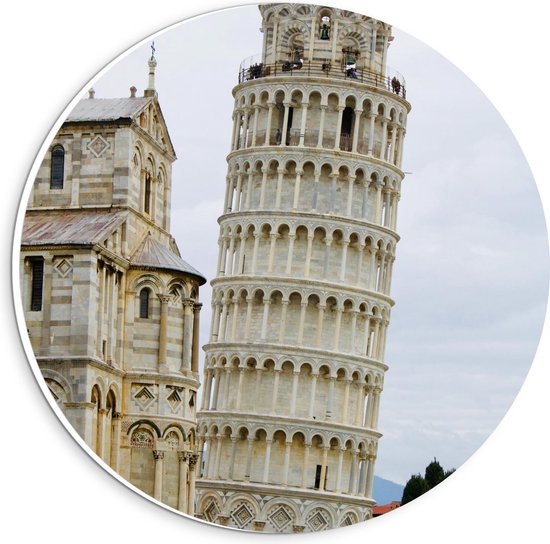 Forex Wandcirkel - Toren van Pisa - 20x20cm Foto op Wandcirkel (met ophangsysteem)