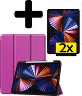 iPad Pro 2021 11 inch Hoes Book Case Cover Met 2x Screenprotector En Pencil Houder - Paars