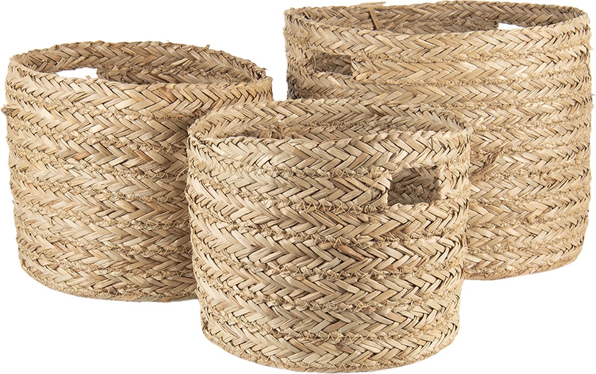 Clayre & Eef Opbergmand Set van 3 Ø 32 Ø 26 Ø 23 cm Bruin Zeegras Rond Mand