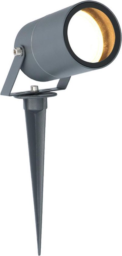 HOFTRONIC Spikey - Tuinspot voor buiten - LED - Antraciet - 2700K Warm wit - Waterdicht - 4 Watt - 345 lumen - 230V - Verwisselbare GU10 lamp - Prikspot met grondspies - Richtbaar - Aluminium - Voor het uitlichten van planten/struiken en bomen