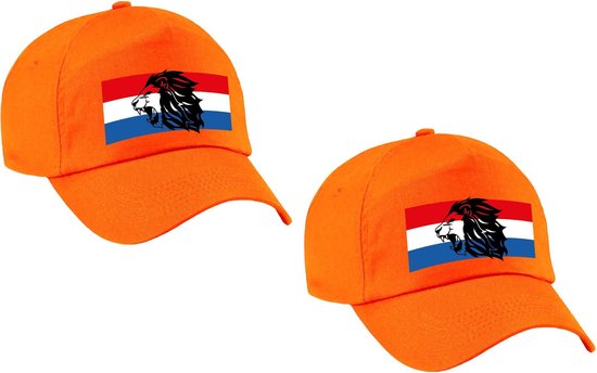 2x stuks Holland fan pet / cap oranje - Nederlandse vlag met leeuw - kinderen - Ek / Wk / Koningsdag - Nederland supporter petje / kleding