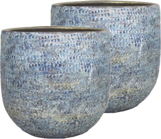 Set van 2x stuks bloempotten/plantenpotten van keramiek blauw mozaiek motief met diameter 20 cm en hoogte 18 cm - Binnen gebruik