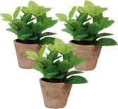 3x stuks kunstplanten muntkruiden in terracotta pot 16 cm - Kunstplanten/nepplanten