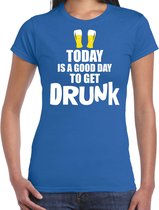 Blauw fun t-shirt good day to get drunk  - dames -  Drank / festival shirt / outfit / kleding M