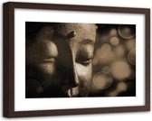 Foto in frame ,Gezicht van Boeddha , 120x80cm , Zwart bruin , Premium print