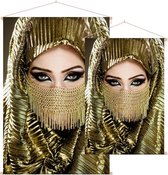 Mooie vrouw met gouden hoofddoek,  - Foto op Textielposter - 120 x 180 cm
