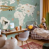 Behang Worldmap Transport - green 420 x 280 cm (b x h)