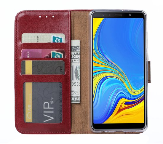 Samsung Galaxy A70 telefoon hoesje met pasjeshouder - Bordeaux Rood - van Bixb