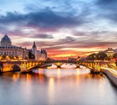 Lumière du soir sur les quais de Seine à Paris, - Papier peint photo peint (en bandes) - 450 x 260 cm