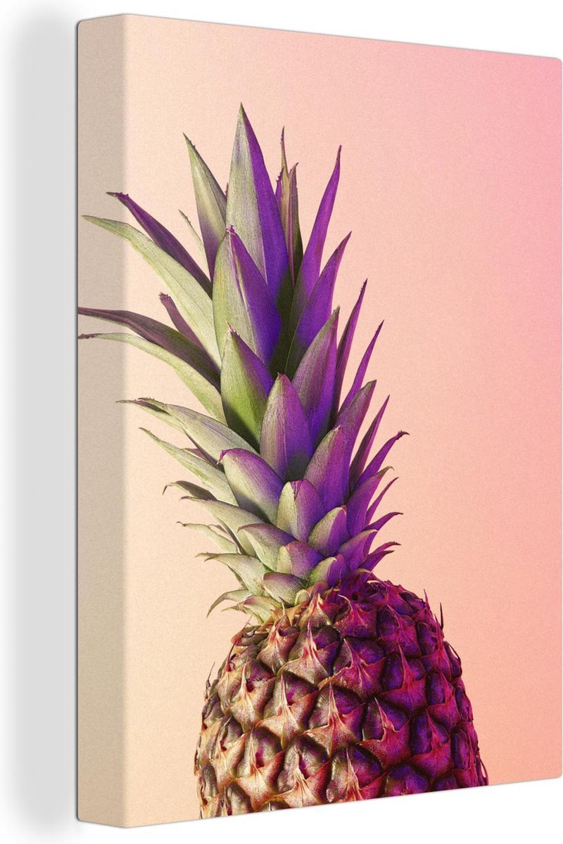 Canvas Schilderij Close-up van een ananas - 60x80 cm - Wanddecoratie