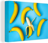Canvas schilderij 160x120 cm - Wanddecoratie Bananen - Fruit - Blauw - Muurdecoratie woonkamer - Slaapkamer decoratie - Kamer accessoires - Schilderijen