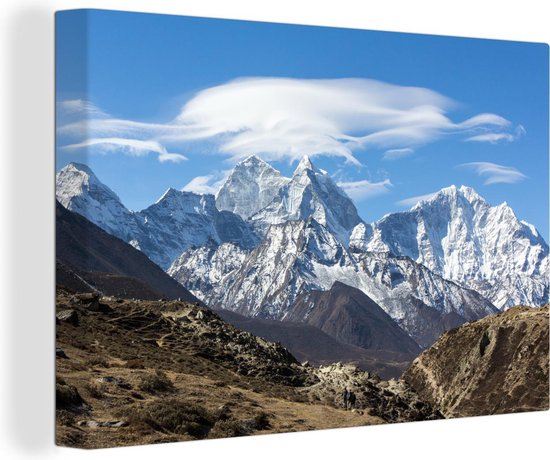 Canvas schilderij 140x90 cm - Wanddecoratie Himalaya-berg in Nepal - Muurdecoratie woonkamer - Slaapkamer decoratie - Kamer accessoires - Schilderijen