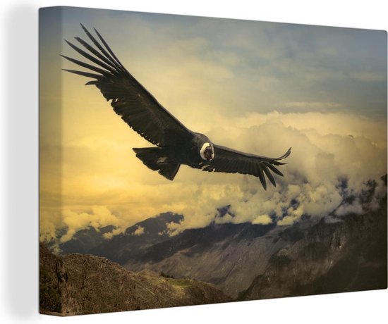 Canvas schilderij 150x100 cm - Wanddecoratie Andes Condor tijdens de vlucht bij zonsopgang - Muurdecoratie woonkamer - Slaapkamer decoratie - Kamer accessoires - Schilderijen