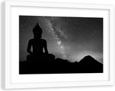 Foto in frame , Boeddha voor Noorderlicht , 120x80cm , Wit zwart , Premium print