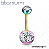 Piercing titanium regenboog kleur met steentje