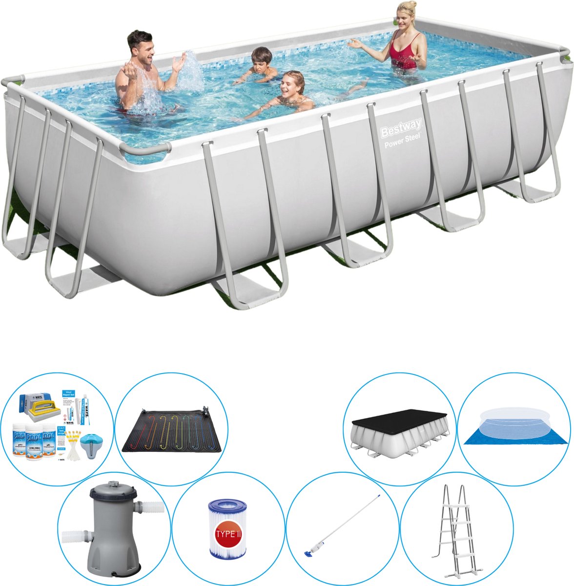 Power Steel Rechthoek 488x244x122 cm - Zwembad Combinatie Deal