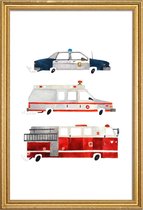 JUNIQE - Poster met houten lijst Sirens on the Road -40x60 /Rood & Wit