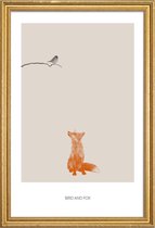 JUNIQE - Poster met houten lijst Vogel en Vos -30x45 /Bruin & Oranje