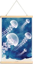 JUNIQE - Posterhanger Jellyfish -20x30 /Blauw & Wit
