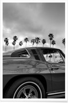 JUNIQE - Poster Californië Corvette auto -30x45 /Grijs & Wit