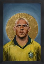 JUNIQE - Poster met houten lijst Football Icon - Ronaldo -13x18 /Blauw