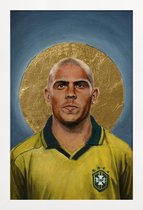JUNIQE - Poster in houten lijst Football Icon - Ronaldo -40x60 /Blauw
