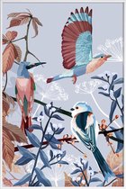 JUNIQE - Poster met kunststof lijst Birds Of Winter -13x18 /Blauw &