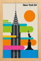 JUNIQE - Poster in houten lijst Vintage New York 64 -30x45 /Kleurrijk