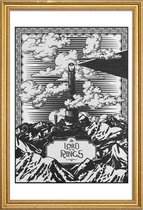 JUNIQE - Poster met houten lijst Vintage Mordor Tower Eye of Sauron