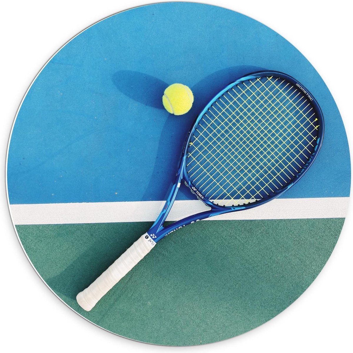 KuijsFotoprint - Schilderij - Tennisracket Met Tennisbal - Wit, Groen, Blauw En Geel - 70 X 70 Cm