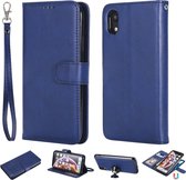 Voor iPhone XR effen kleur horizontale flip beschermhoes met houder & kaartsleuven & portemonnee & fotolijst & lanyard (blauw)