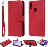 Voor Xiaomi Redmi Note 7 effen kleur horizontale flip beschermhoes met houder & kaartsleuven & portemonnee & fotolijst & lanyard (rood)