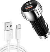 YSY-310QC18W QC3.0 dubbele poort USB autolader + 3A USB naar USB-C / Type-C datakabel, kabellengte: 1m (zwart)