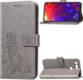 Lucky Clover geperst bloemenpatroon lederen tas voor Huawei V20, met houder & kaartsleuven & portemonnee & draagriem (grijs)