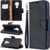 Voor Nokia 6.2 / 7.2 litchi textuur pure kleur horizontale flip pu lederen tas met houder & kaartsleuven & portemonnee & lanyard (zwart)