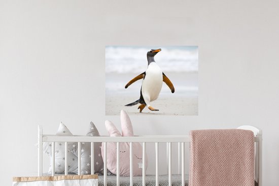 Sticker Muursticker Pingouins - pingouin court sur la plage - 40x30 cm - film adhésif autocollant - sticker mural repositionnable