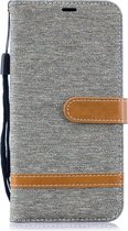 Kleurafstemming Denim Texture Leather Case voor Galaxy A10, met houder & kaartsleuven & portemonnee & lanyard (grijs)