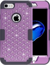 Voor iPhone 8 & 7 3 in 1 Diamond Encrusted PC + siliconen combinatiehoes (paars + zwart)