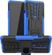 Voor OnePlus 8 Tire Texture Shockproof TPU + PC beschermhoes met houder (blauw)
