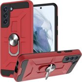 Voor Samsung Galaxy S21 FE War-god Armor TPU + PC Schokbestendige magnetische beschermhoes met ringhouder (rood)