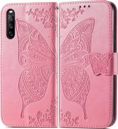Sony Xperia 10 III Hoesje - Mobigear - Butterfly Serie - Kunstlederen Bookcase - Roze - Hoesje Geschikt Voor Sony Xperia 10 III