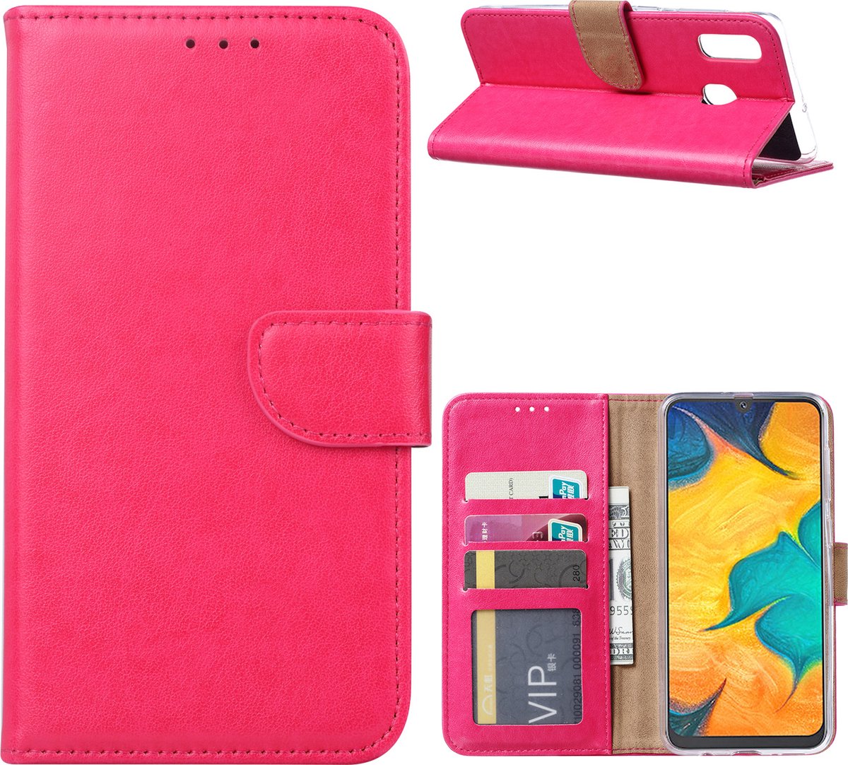 Ntech Portemonnee hoesje met Pasjesruimte Geschikt Voor Samsung Galaxy A30 - Roze