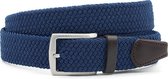 Elastische jeans blauwe riem afgewerkt met leer 3.5 cm breed - Jeans blauw  - Echt Katoen / Leer - Taille: 90cm - Totale lengte riem: 105cm