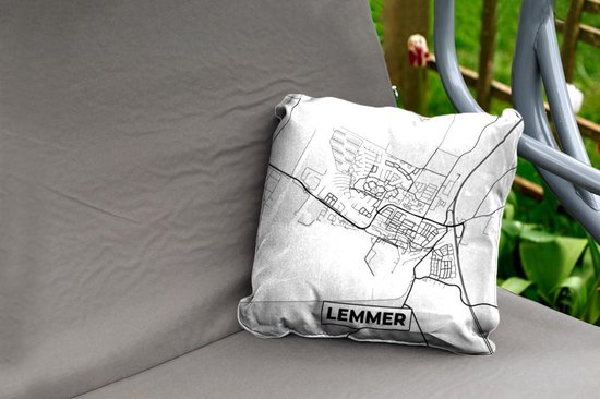 Coussin de jardin - Plan de la ville - Lemmer - Grijs - Wit - 40x40 cm - Résistant aux intempéries