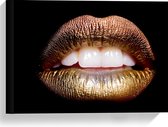 Canvas  - Gouden Lippen op Zwarte Achtergrond - 40x30cm Foto op Canvas Schilderij (Wanddecoratie op Canvas)