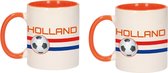 2x stuks Holland vlag met voetbal beker / mok wit - 300 ml - Nederland supporter / fan