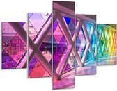 Glasschilderij -  Modern - Paars, Roze, Geel - 100x70cm 5Luik - Geen Acrylglas Schilderij - GroepArt 6000+ Glasschilderijen Collectie - Wanddecoratie- Foto Op Glas