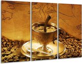 GroepArt - Schilderij -  Koffie - Bruin, Geel - 120x80cm 3Luik - 6000+ Schilderijen 0p Canvas Art Collectie